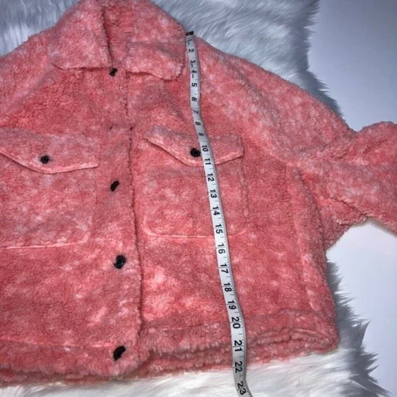 Free People Womens Pink Teddy Long Sleeve Button Front Pockets Swing Jacket XS - Picture 5 of 7